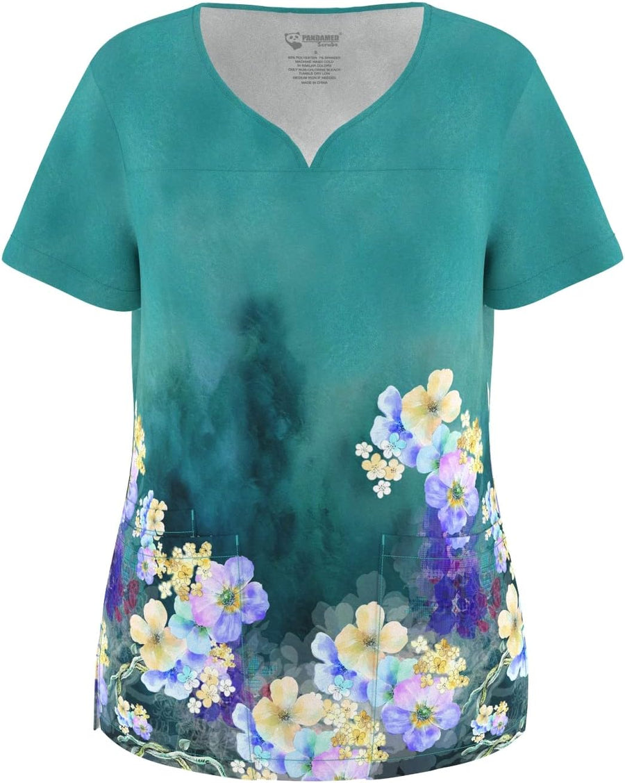Stretch V-Neck Nursing Scrubs Top Moisture-Wicking & Odor-Control Durable Medical Uniform for Hospitals & Clinics - 174#