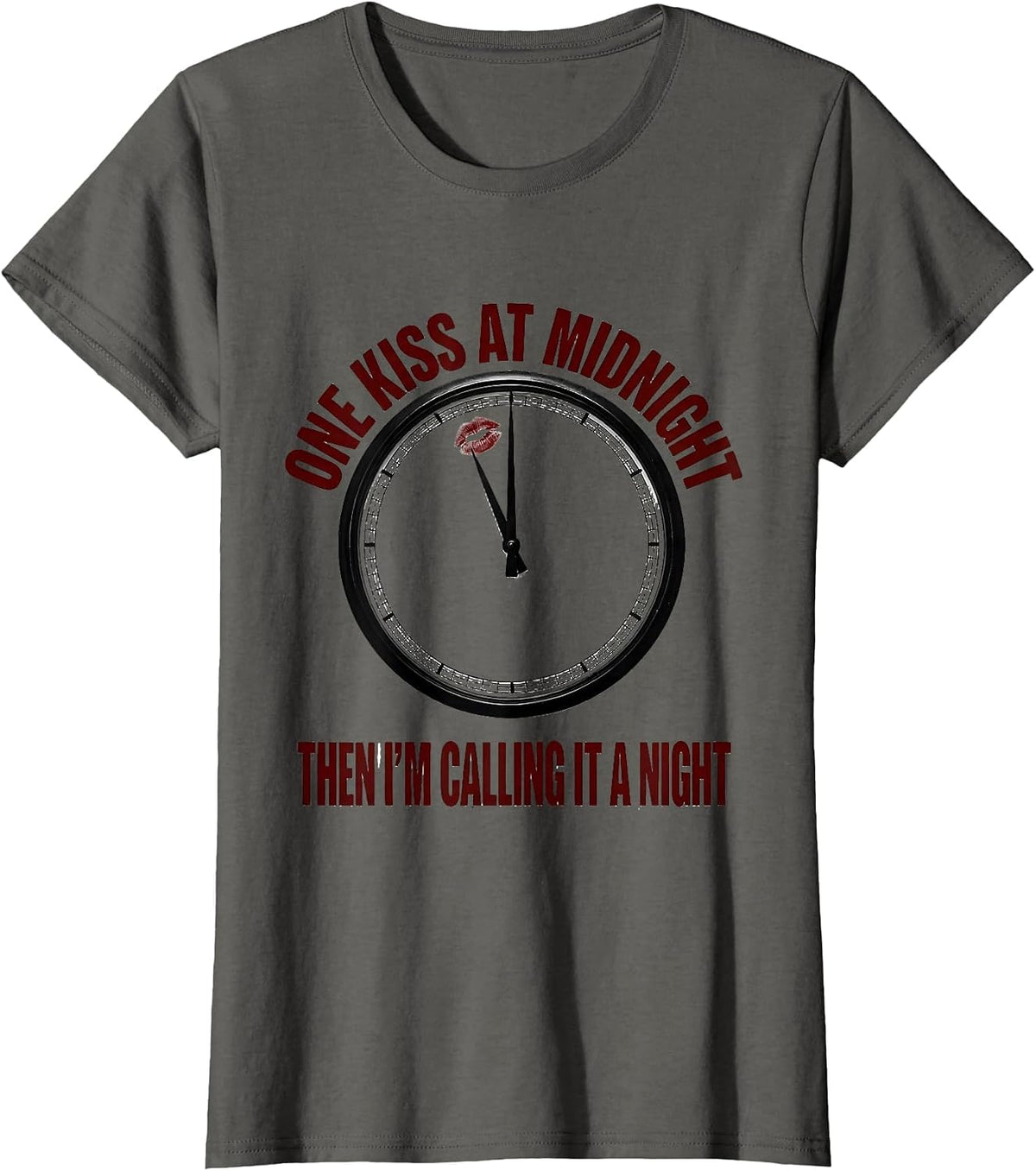 Women's One Kiss At Midnight, Then I'm Calling It A Night T-Shirt - Asphalt Grey