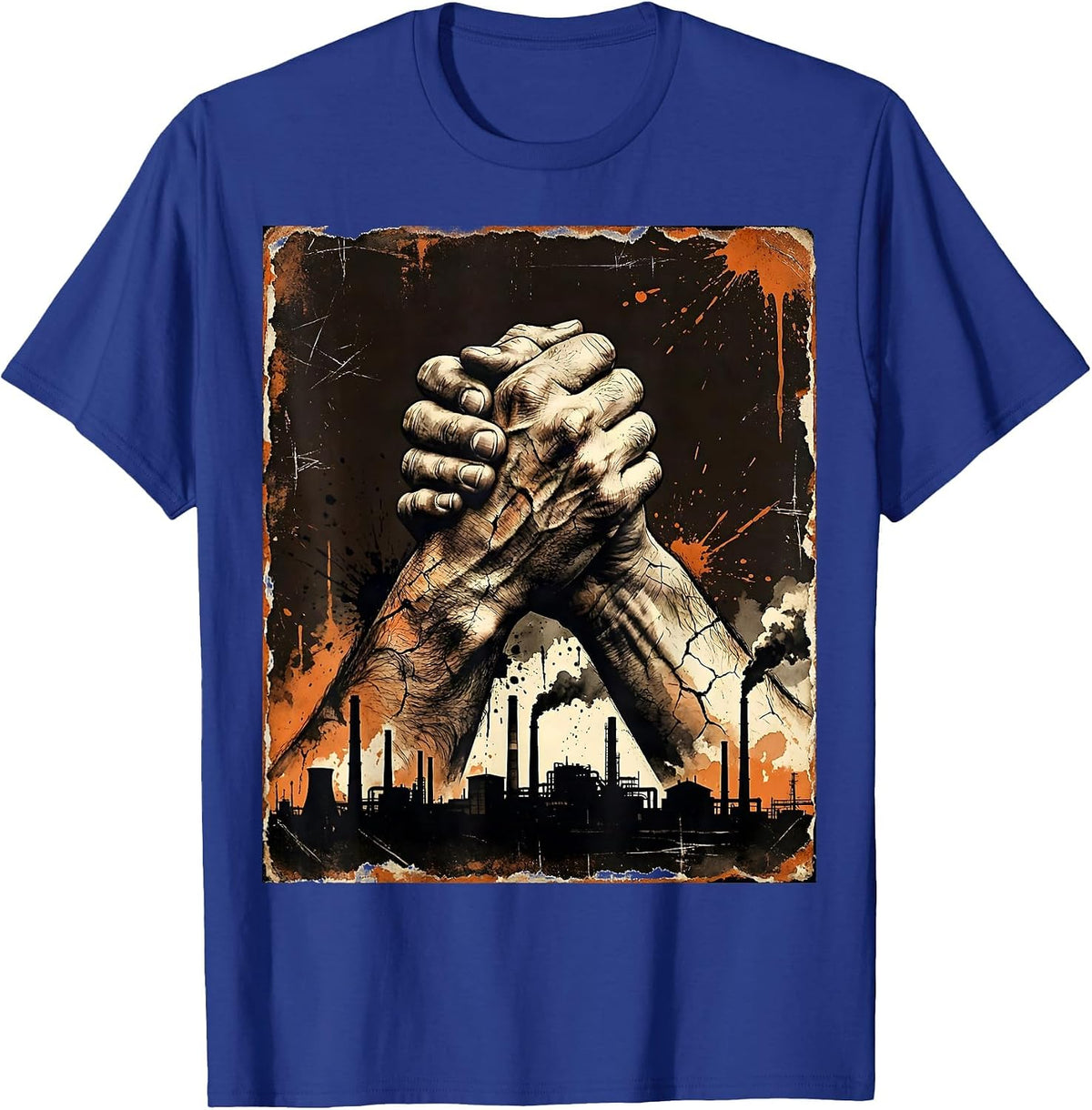 Equal Rights Labor Day Factory Handshake Design T-Shirt - Royal Blue