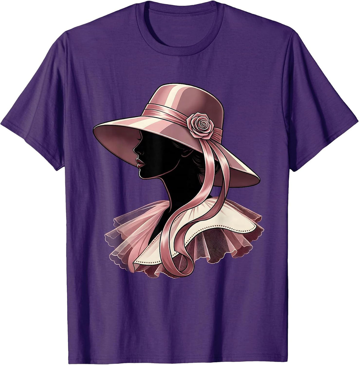 Gigi Elegant Wide-Brim Hat Profile Illustration T-Shirt - Purple