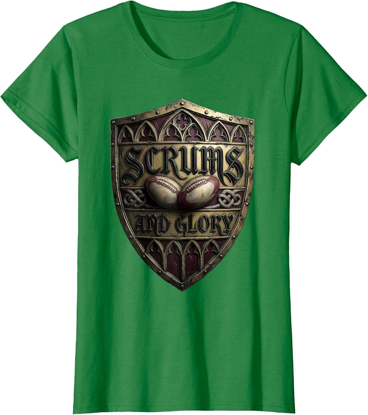 Women's Scrums and Glory Rugby Graphic Design T-Shirt - Kelly Green