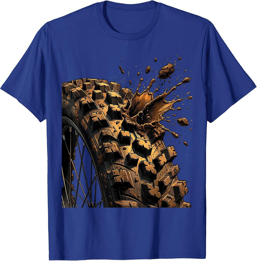 Mountain Bike Knobby Tire Mud Spray Graphic T-Shirt - Royal Blue