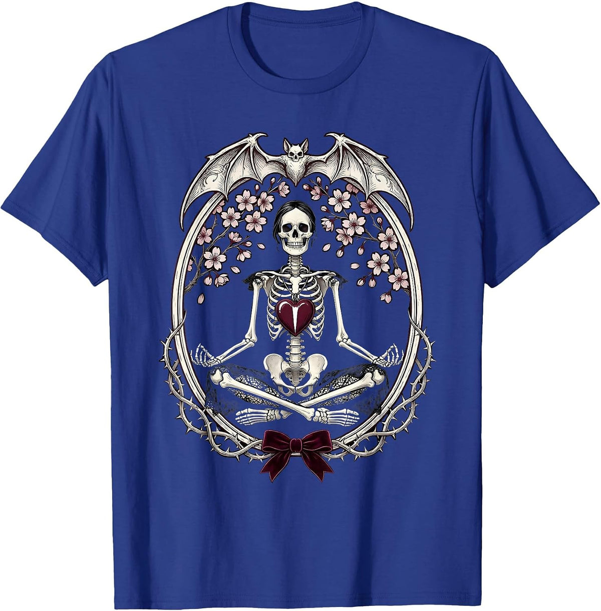 Skeleton Meditating Under Cherry Blossom Tree T-Shirt - Royal Blue