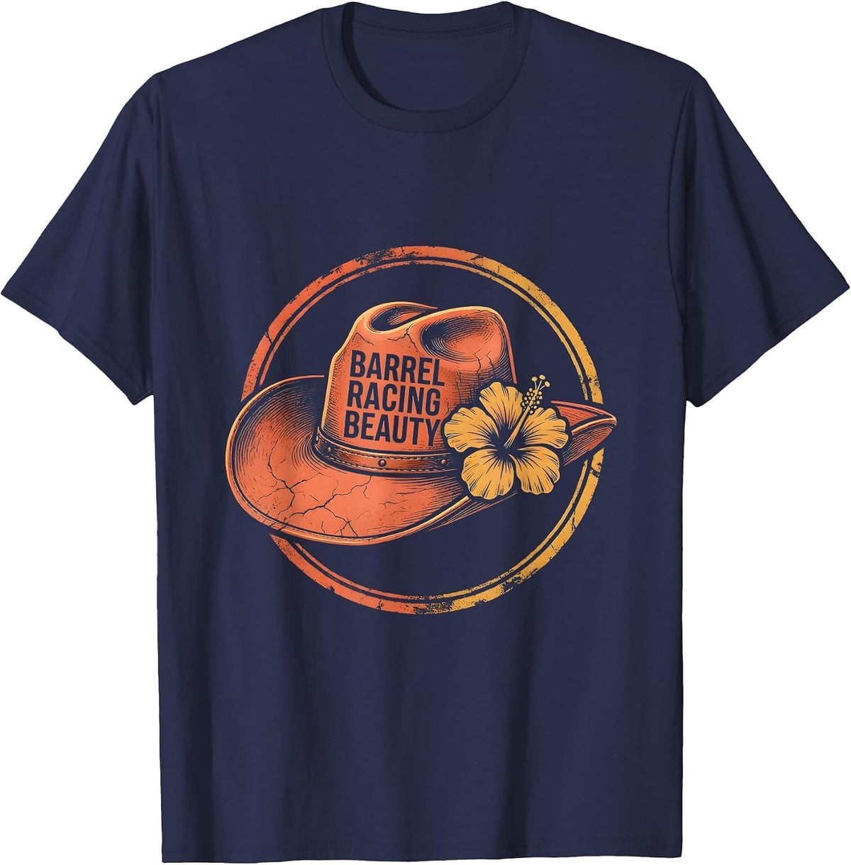 Barrel Racing Beauty Rodeo Women Design T-Shirt - Navy Blue
