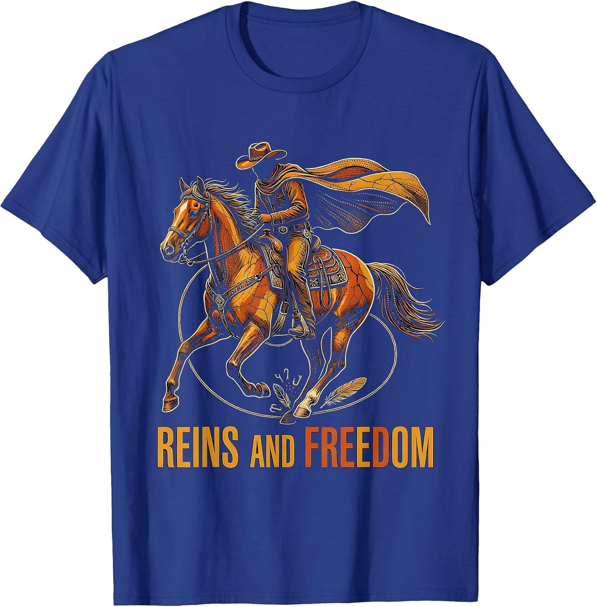 Men's Reins and Freedom Cowboy Western Design T-Shirt - Royal Blue
