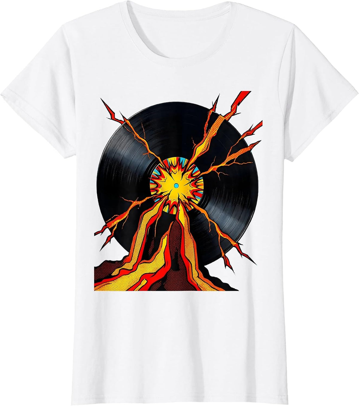 Cracked Vinyl Record Bleeding Lava Rock Music Design T-Shirt - White