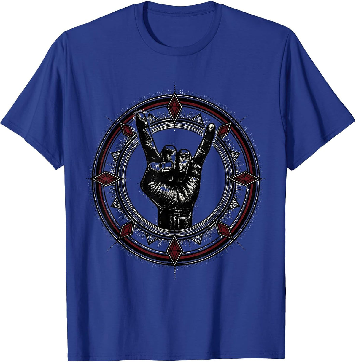 Vintage Rock Devil Horns Hand Sign Illustration T-Shirt - Royal Blue
