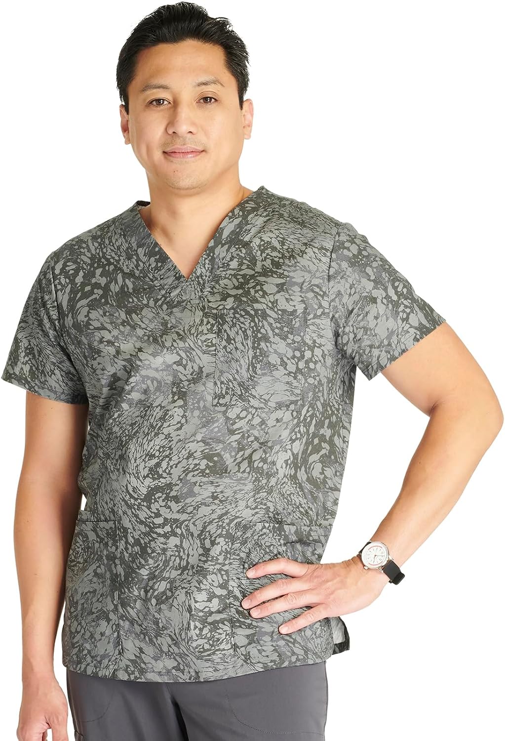 Cherokee Genuine Men and Women V-Neck Printed Top 4 Pockets - Mineral Waves