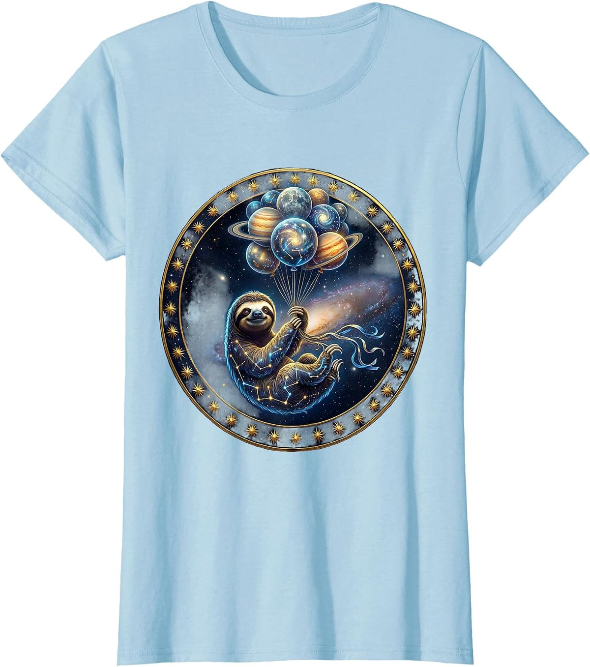 Sloth Birthday Balloon Bouquet Graphic T-Shirt - Baby Blue