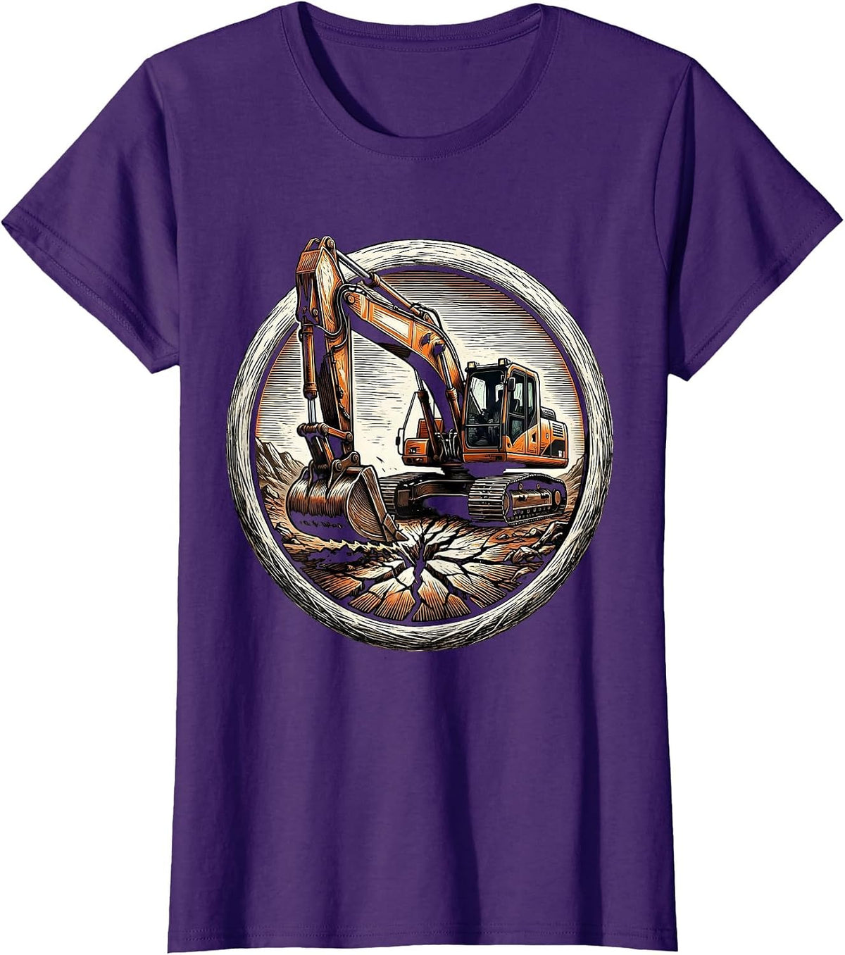 Women's Excavator Digging Cracked Earth Graphic T-Shirt - Purple