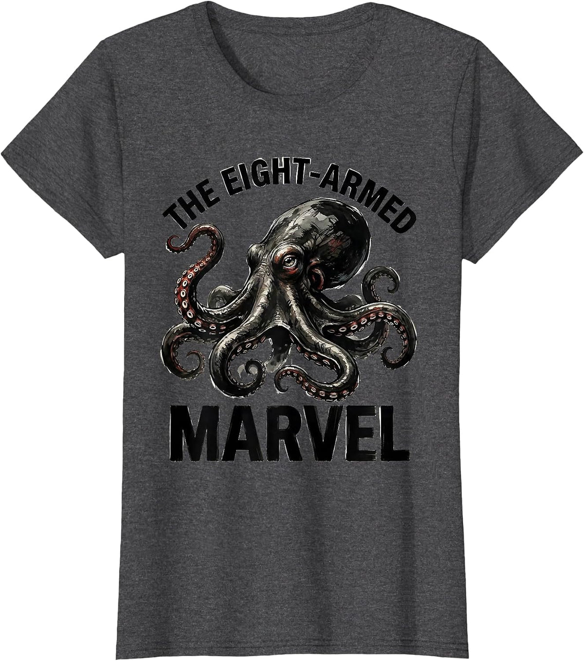 Women's The Eight-Armed Marvel Ink Brush Octopus Lover Ocean Sea T-Shirt - Dark Heather Grey