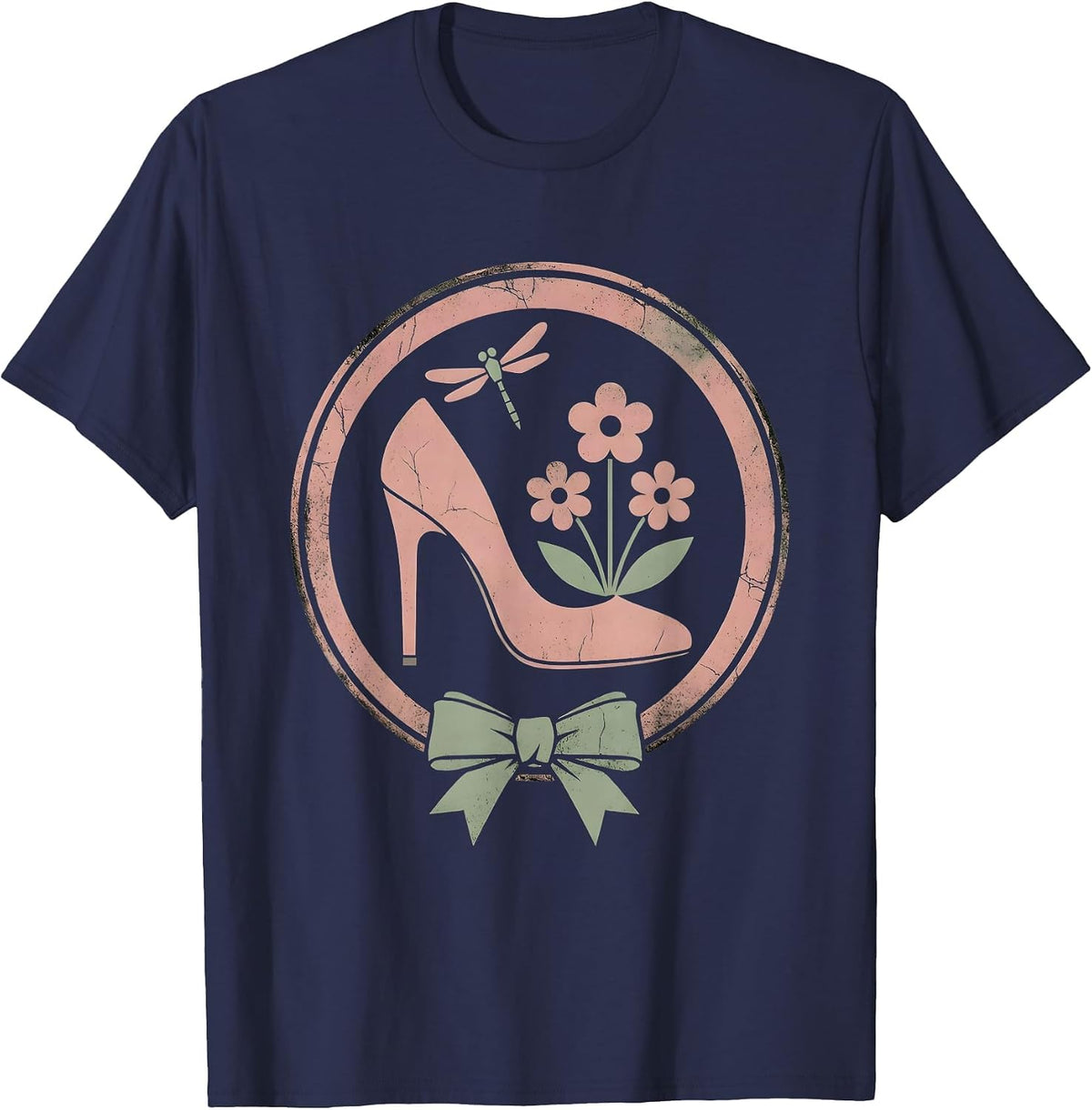Gigi Floral High Heel Stiletto Graphic Design T-Shirt - Navy Blue