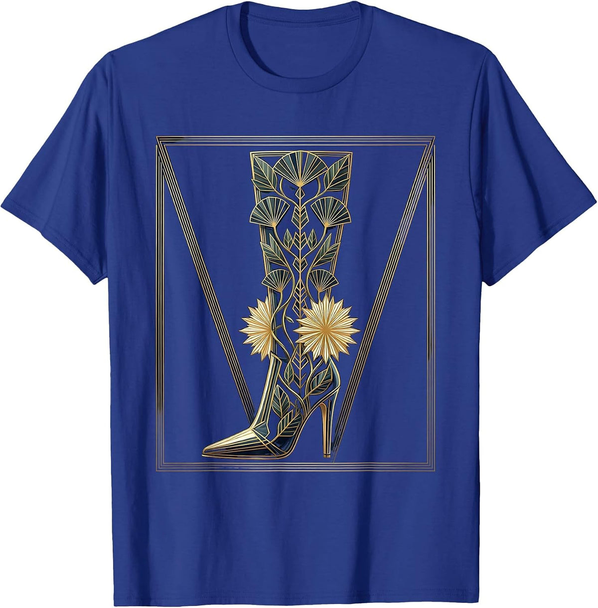 Vintage Romance High Heel Boot with Climbing Vines T-Shirt - Royal Blue