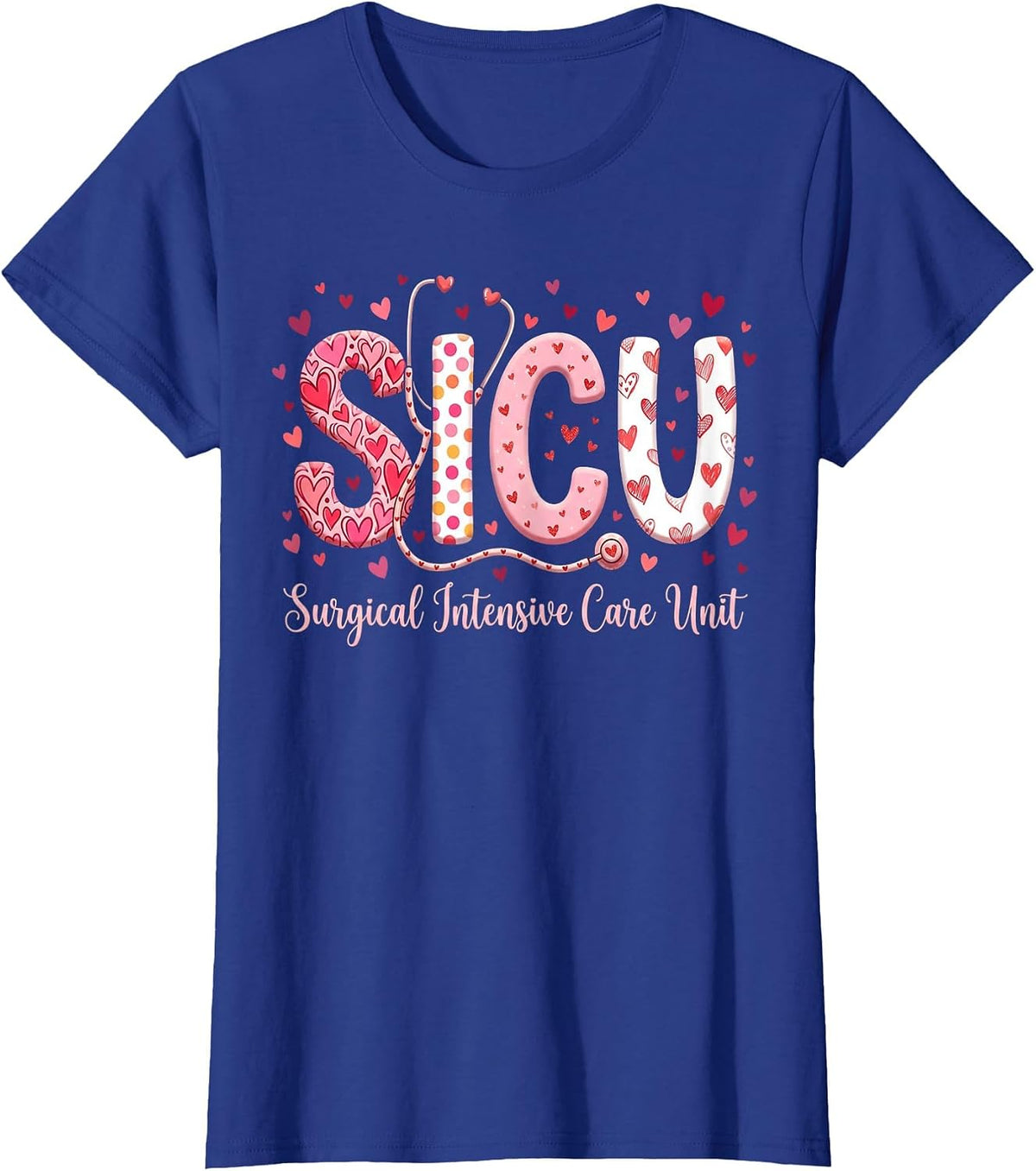 Heart Surgical Intensive Care Unit Valentines SICU Nurse T-Shirt - Royal Blue