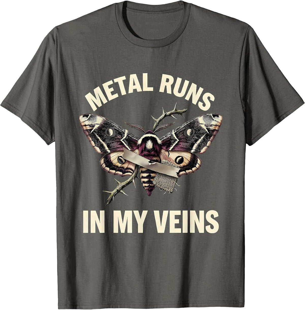 Metal Runs In My Veins Heavy Metal Band Design T-Shirt - Asphalt Grey