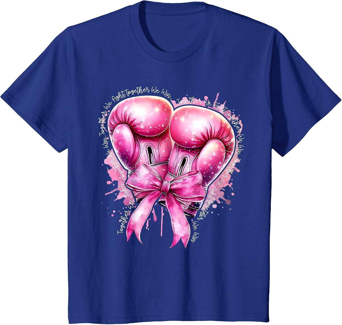 Together We Fight Pink Boxing Gloves Breast Cancer Awareness T-Shirt - Royal Blue