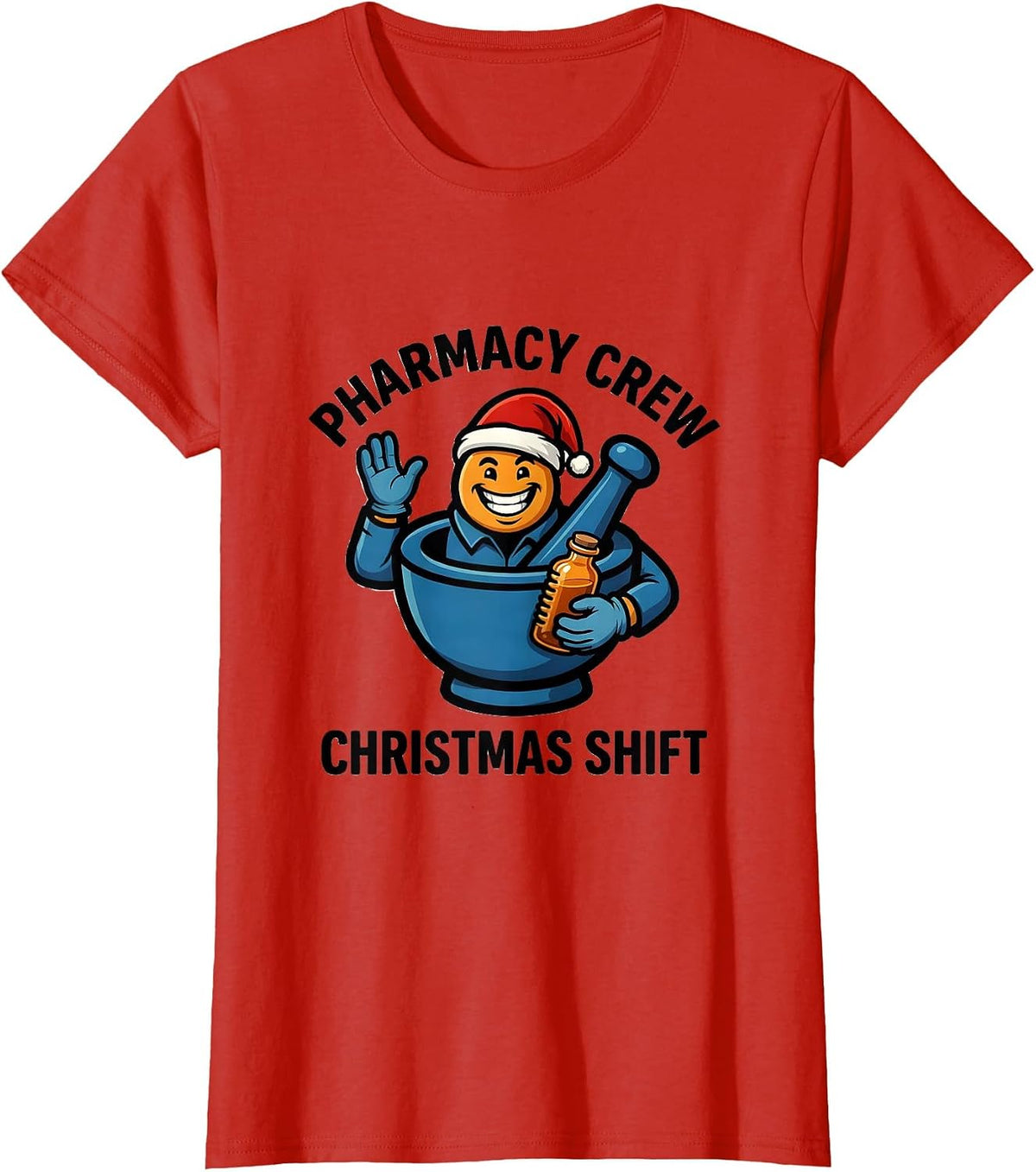 Women's Pharmacy Crew Christmas Shift Funny Pharmacist Tech Holiday T-Shirt - Red