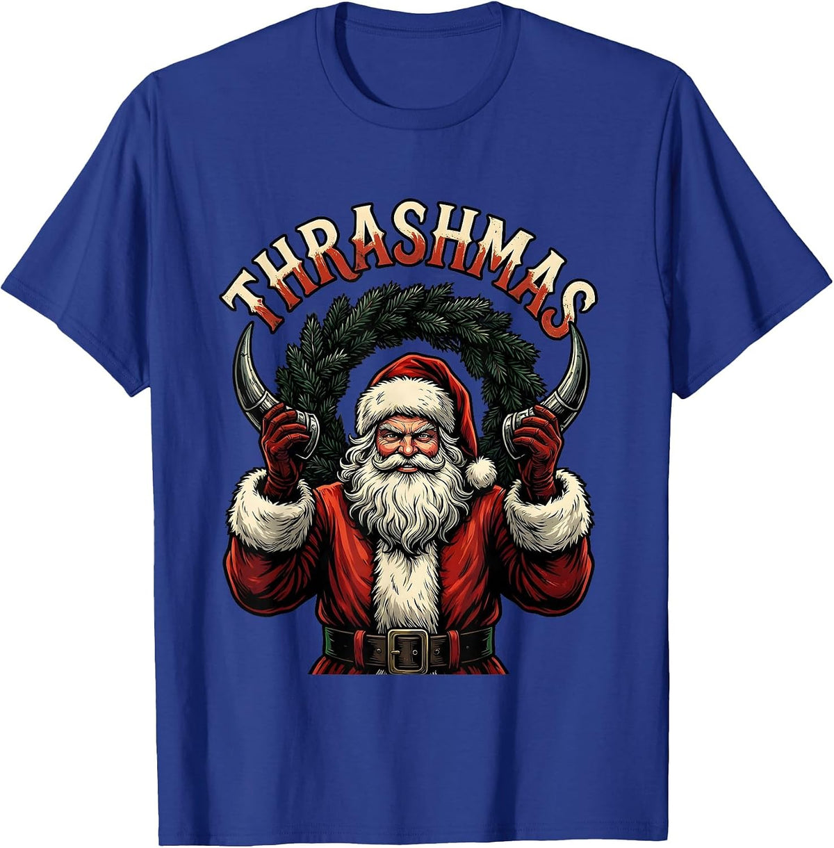 Thrashmas Tattoo Heavy Metal Santa Claus Rock On Funny T-Shirt - Royal Blue