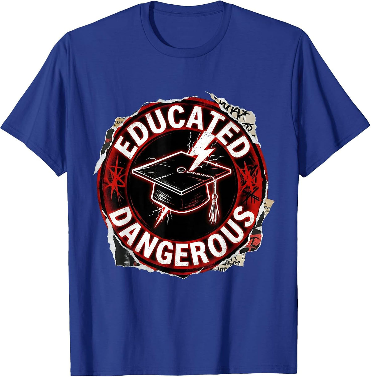Educated & Dangerous Collegiate Punk Metal Design T-Shirt - Royal Blue
