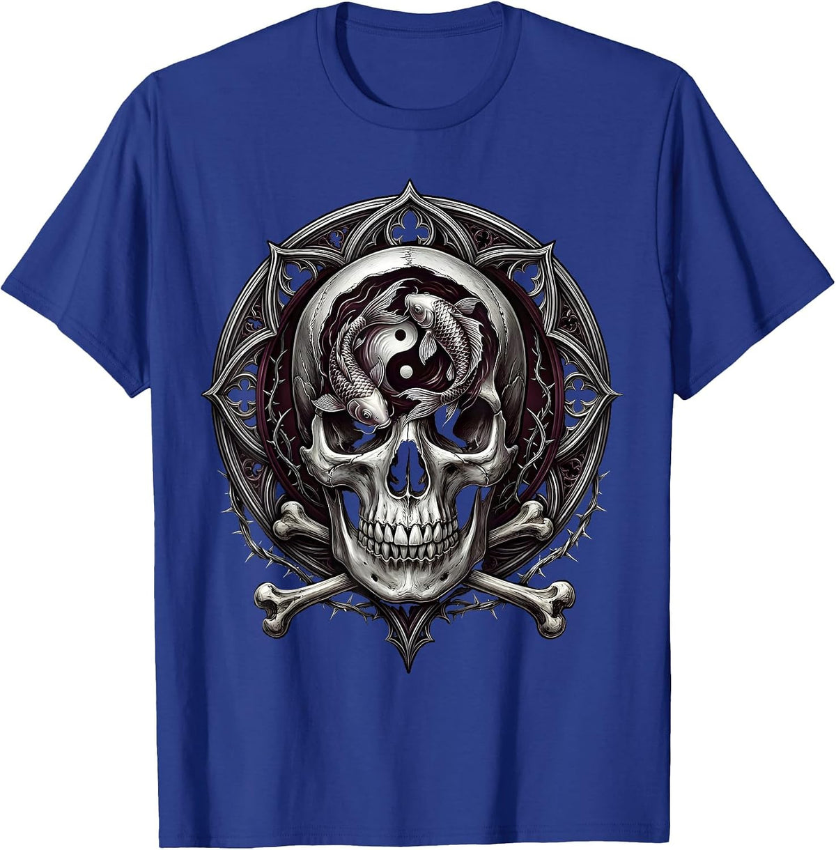 Skull Koi Fish Zen Art Graphic Design T-Shirt - Royal Blue