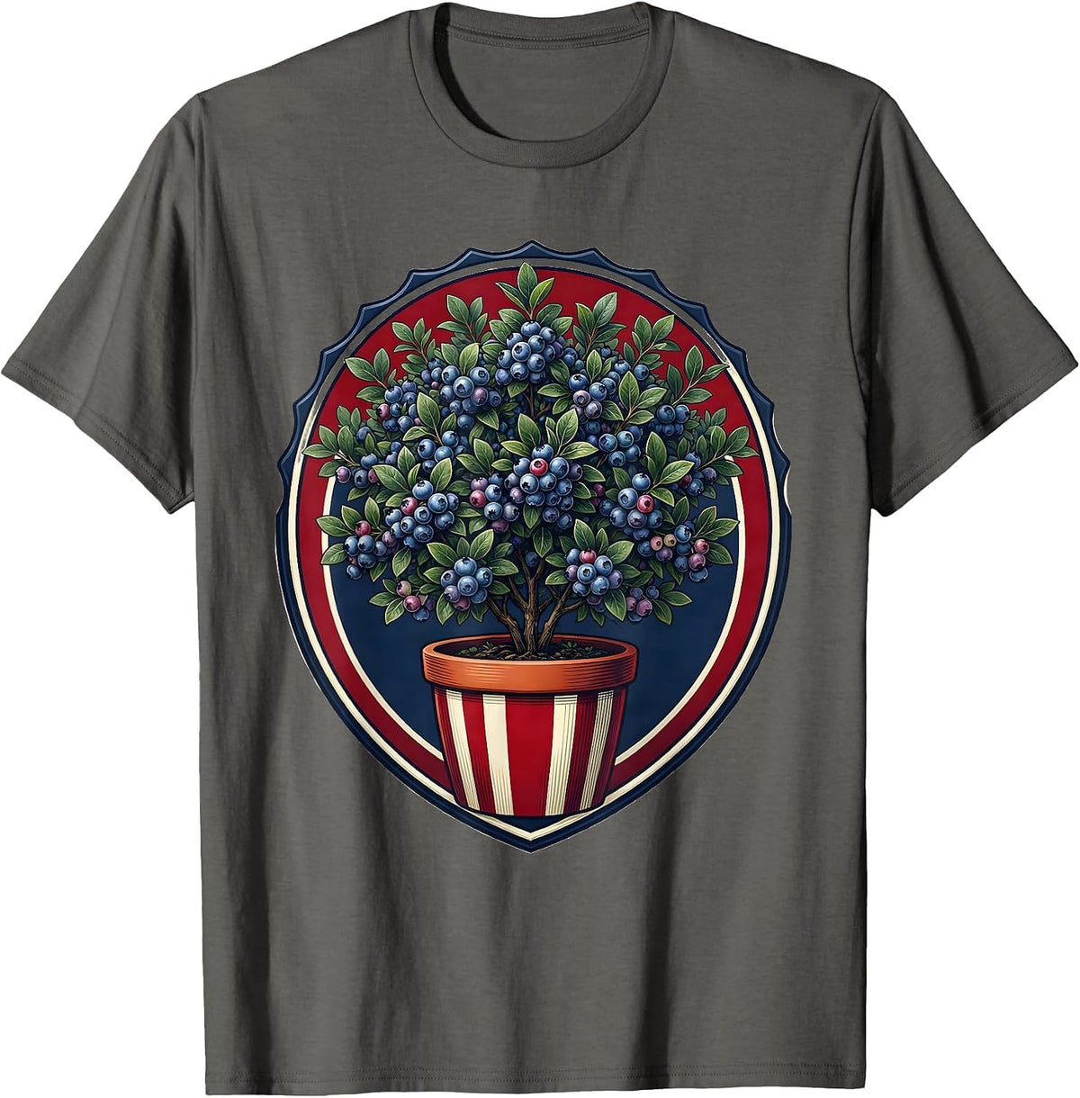 Men's Red White and Blueberry Patriotic Bush Design T-Shirt - Asphalt Grey