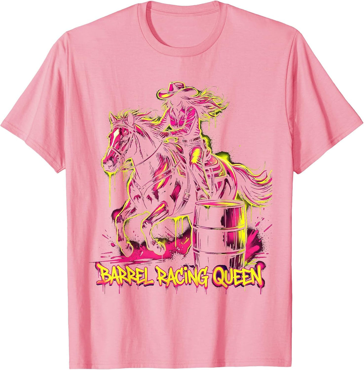 Barrel Racing Queen White Cowgirl Design T-Shirt - Pink