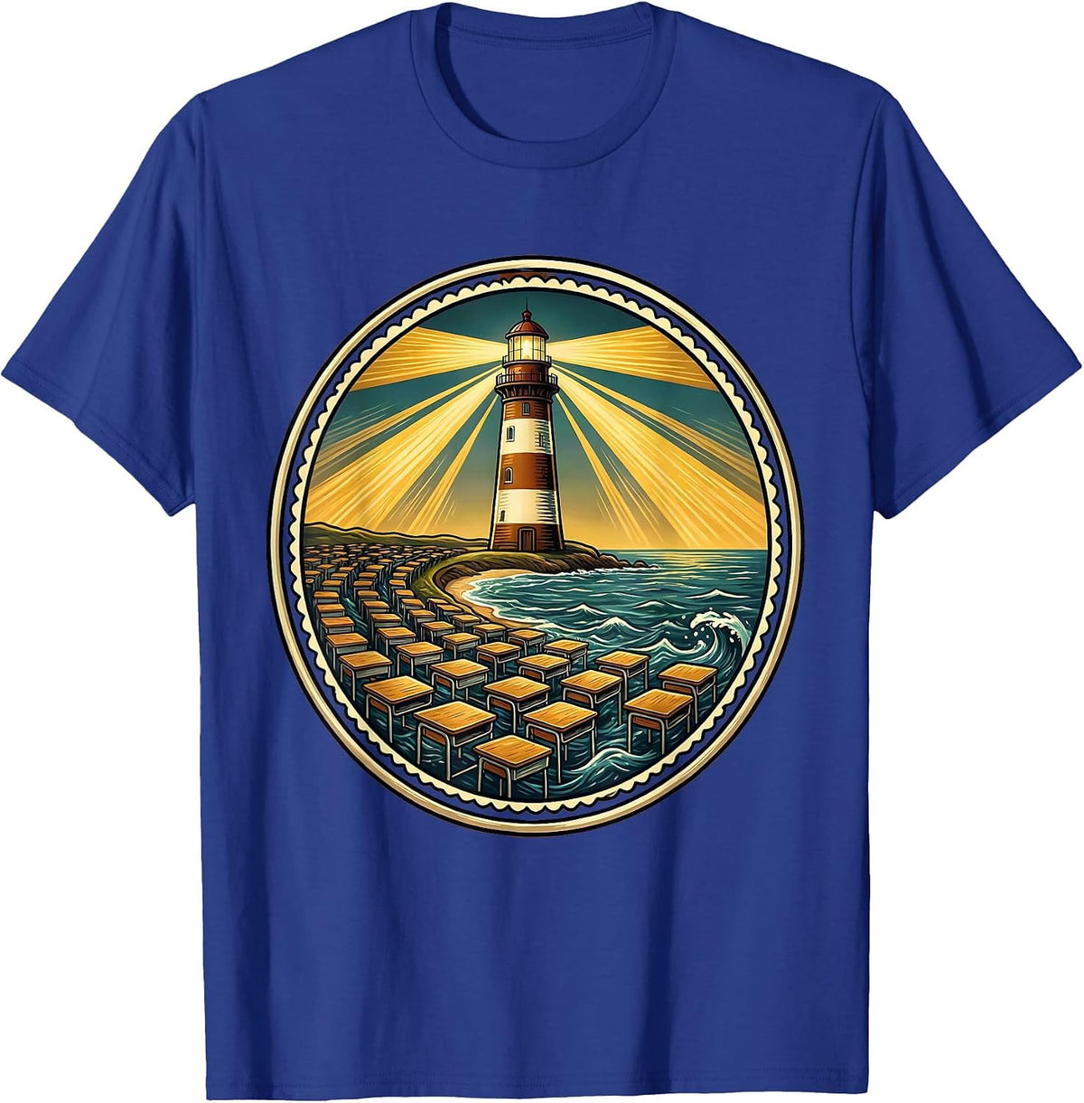 Paraprofessional Lighthouse Beam Over Desks Graphic T-Shirt - Royal Blue