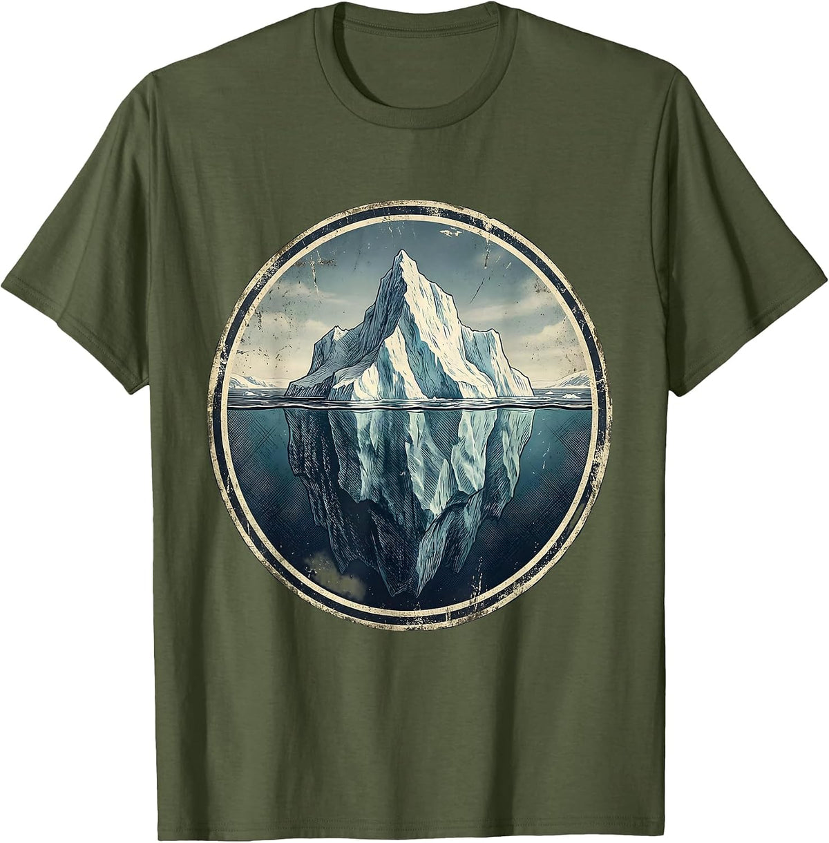 Iceberg Hidden Mass Facts Over Feelings Graphic T-Shirt - Olive Green