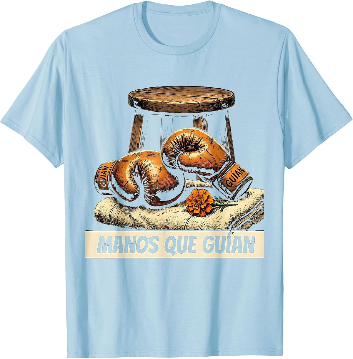Men's Manos Que Guían Comic Book Día de los Muertos Boxing T-Shirt - Baby Blue