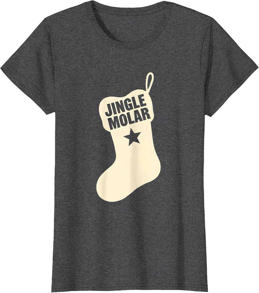 Women's Jingle Molar Dentist Christmas Dental Hygienist Dental T-Shirt - Dark Heather Grey