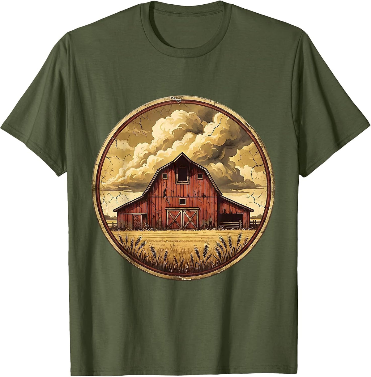 Men's Red Barn Stormy Sky Country Music Graphic T-Shirt - Olive Green
