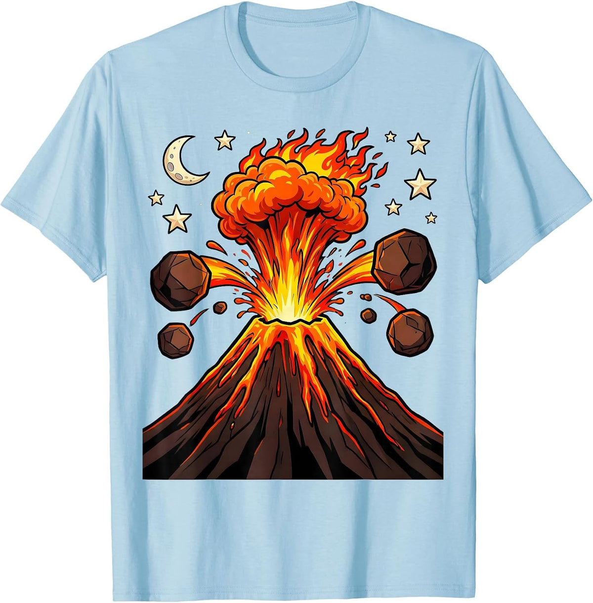 Men's Volcano Erupting Under Starry Night Sky Graphic T-Shirt - Baby Blue