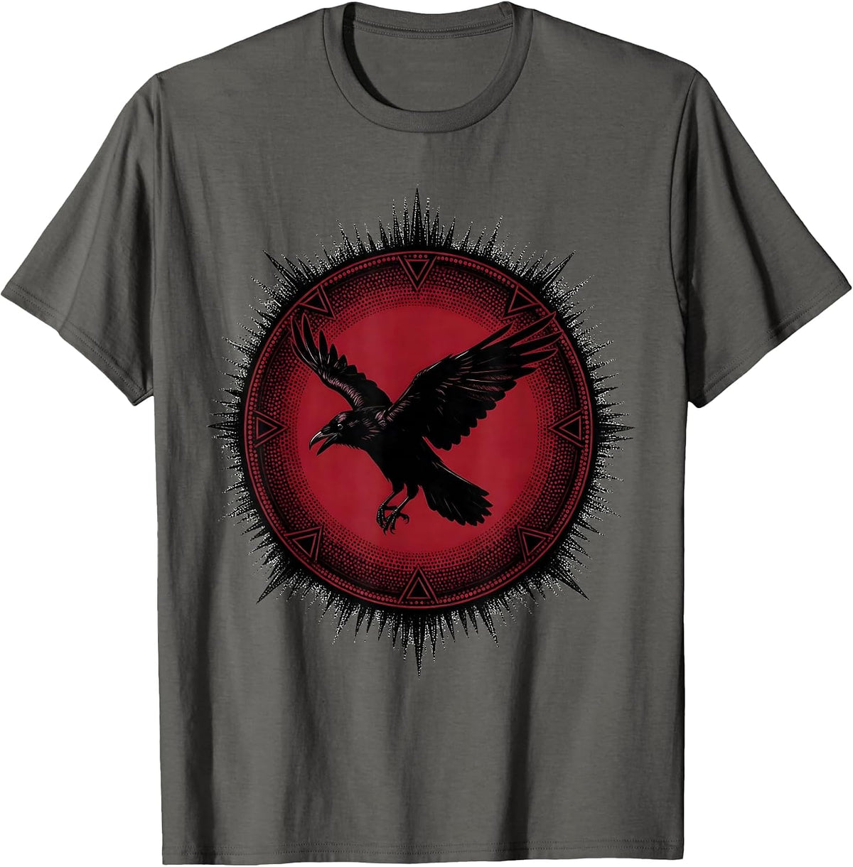 Crow Silhouette Blood Moon Gothic Nature Art T-Shirt - Asphalt Grey