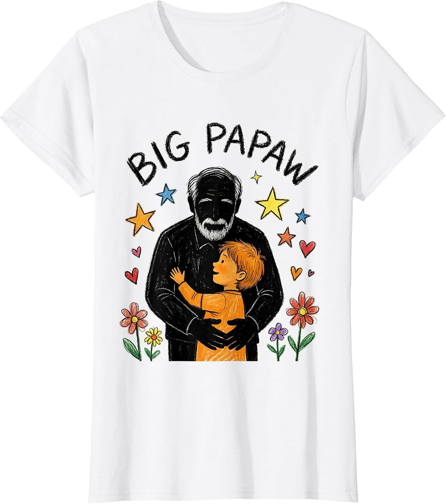 Women's Big Papaw Naive Kidcore Grandfather Grandchild Family Role T-Shirt - White