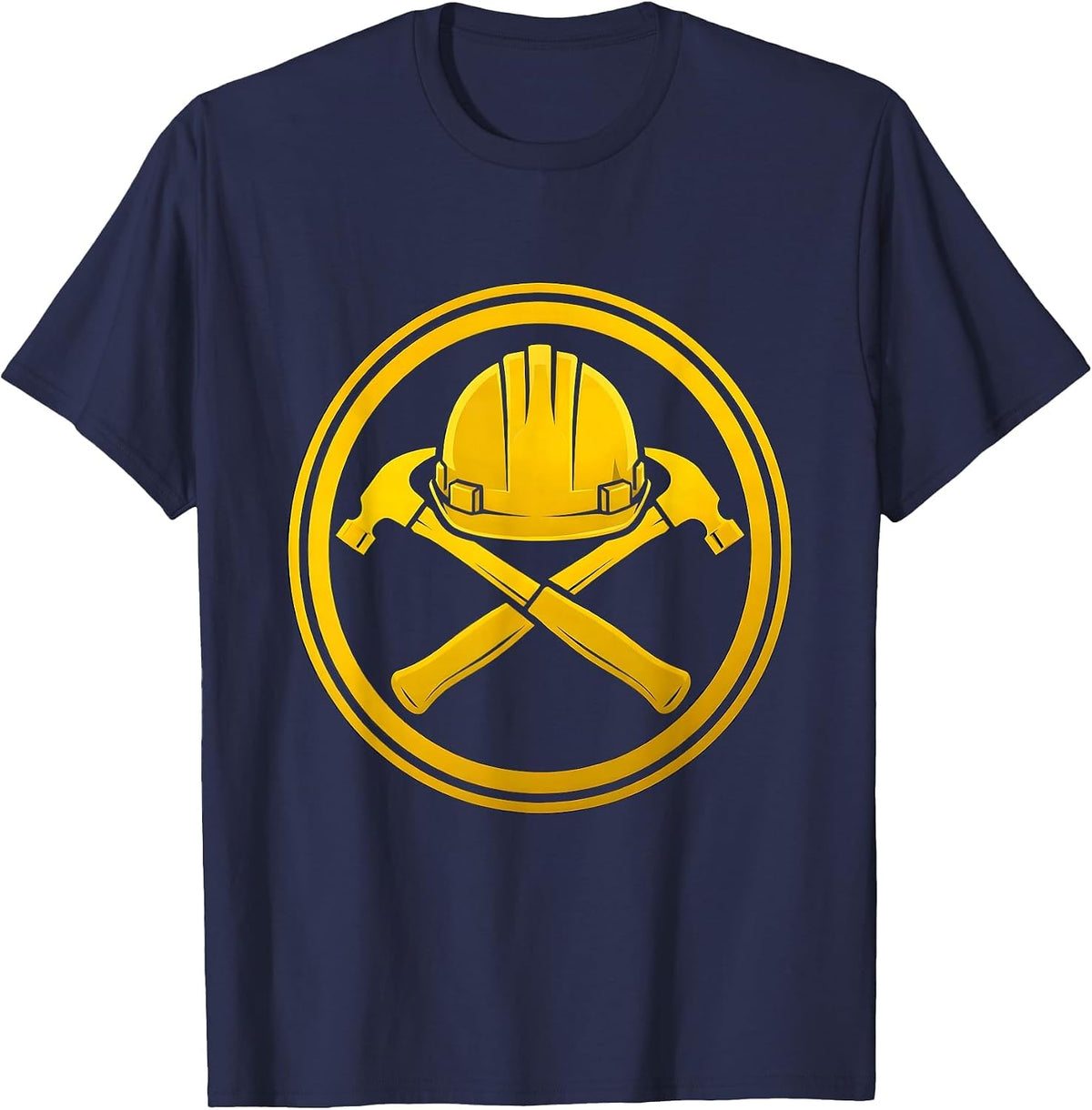 Labor Day Hardhat Crossed Hammers Graphic T-Shirt - Navy Blue