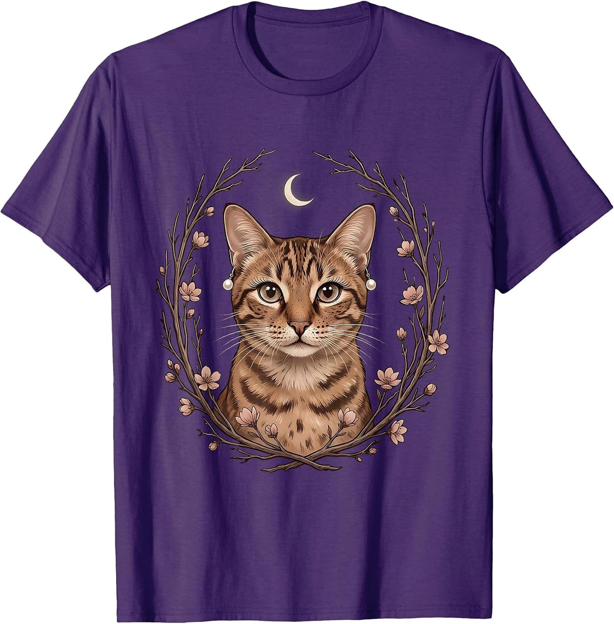 Men's Gigi Cat with Pearl Earrings Illustration T-Shirt - Purple