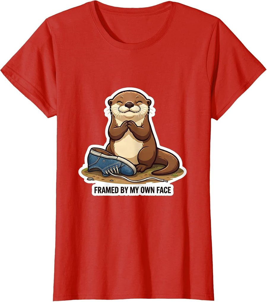 Women's Framed By My Own Face Funny Otter Lover Animal Humor Gift T-Shirt - Red