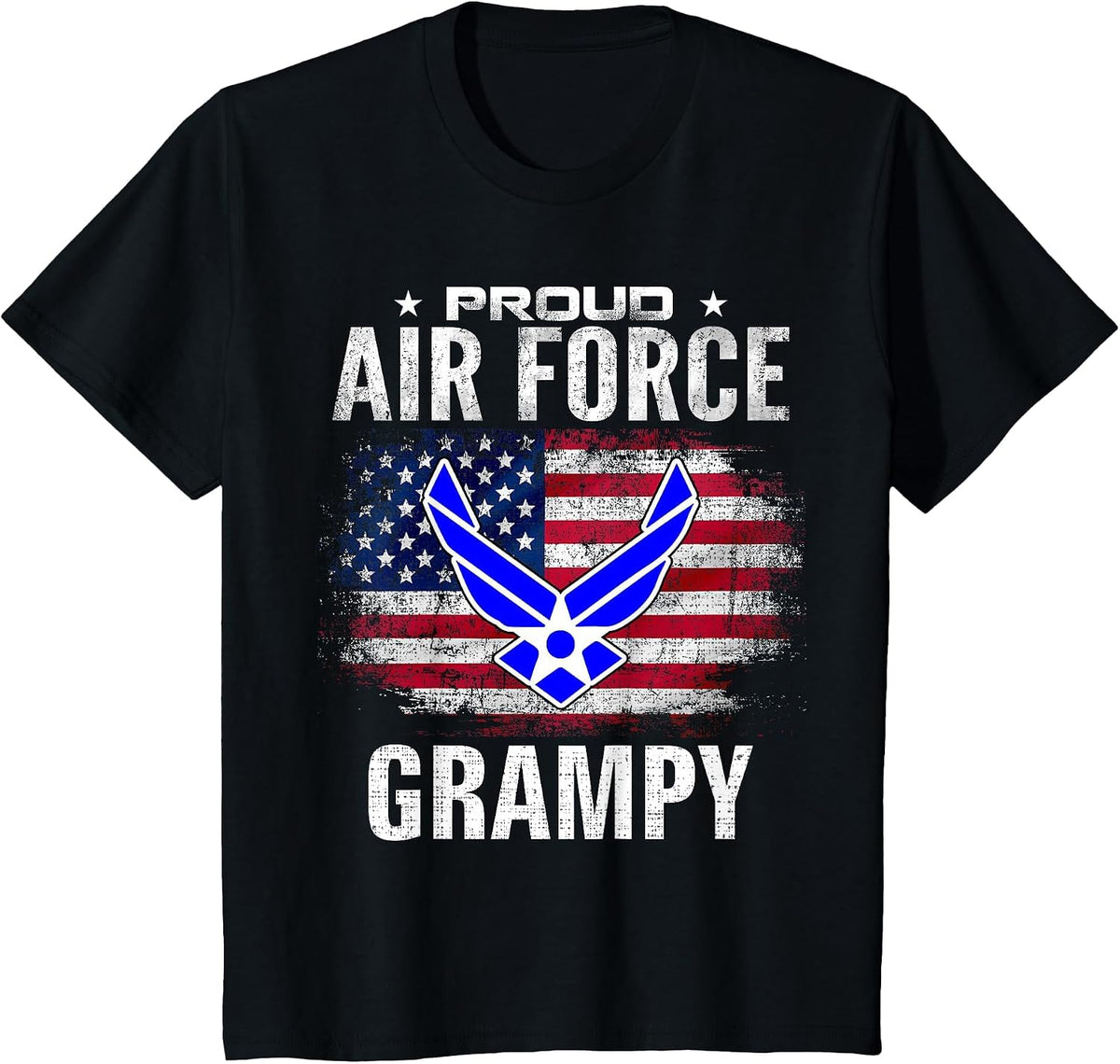 Proud Air Force Grampy with American Flag for Veteran T-Shirt - Black