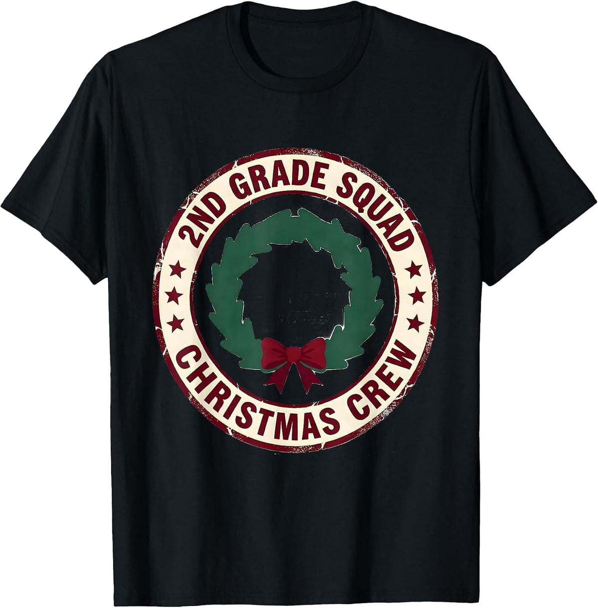 Men's 2nd Grade Squad Christmas Crew Teacher Holiday Squad Emblem T-Shirt - Black