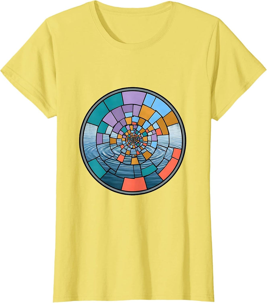 Women's Neurodiversity Fractured Mosaic Rippling Water Art T-Shirt - Lemon Yellow