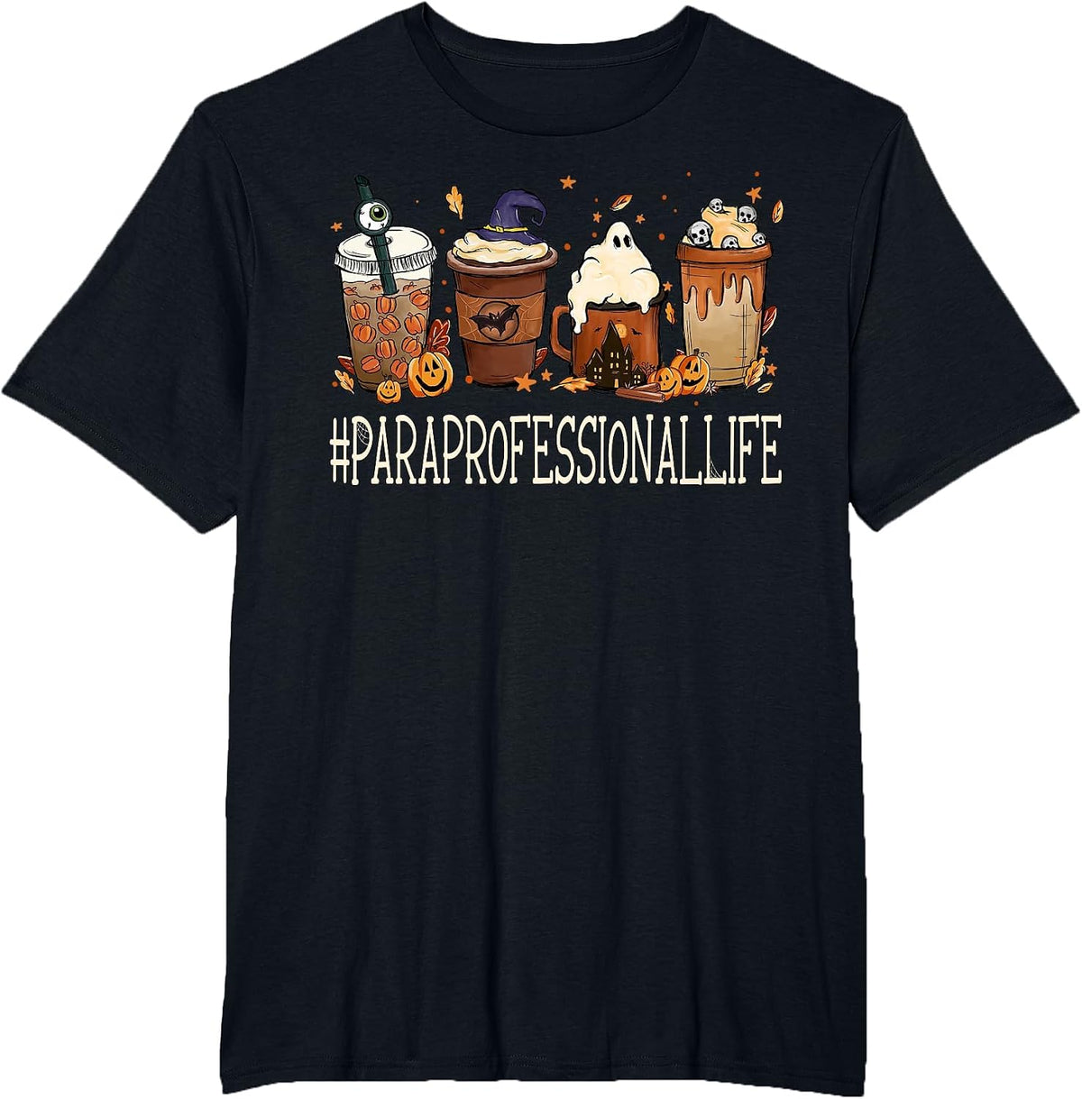 Paraprofessional Horror Fall Coffee Halloween Pumpkin Autumn T-Shirt - Black