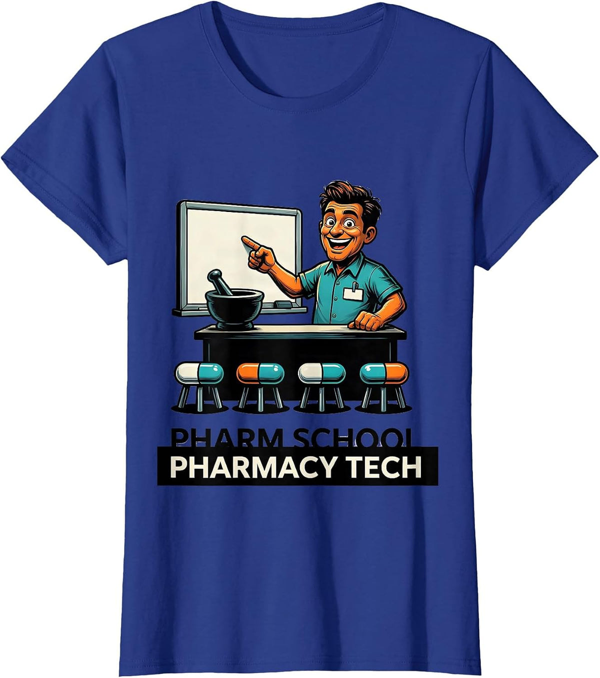 Women's Pharm School Pharmacy Tech Funny Pharmacy Technician Cartoon T-Shirt - Royal Blue