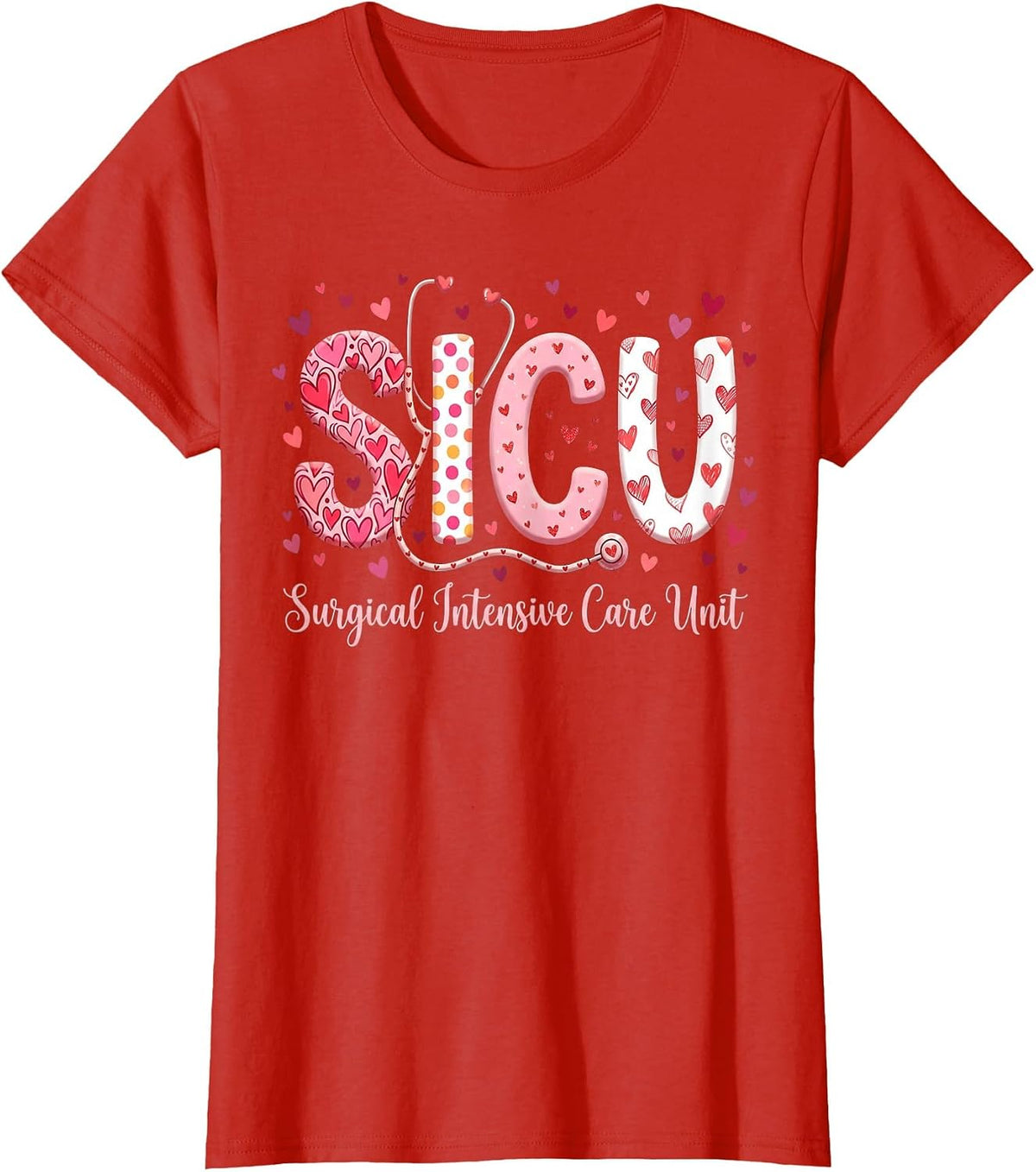 Heart Surgical Intensive Care Unit Valentines SICU Nurse T-Shirt - Red
