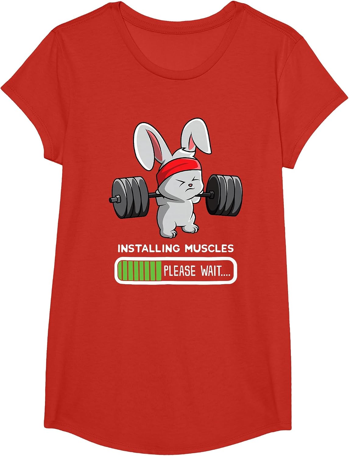 Bunny Gym Rabbit Weights Installing Muscles T-Shirt - Girls Red