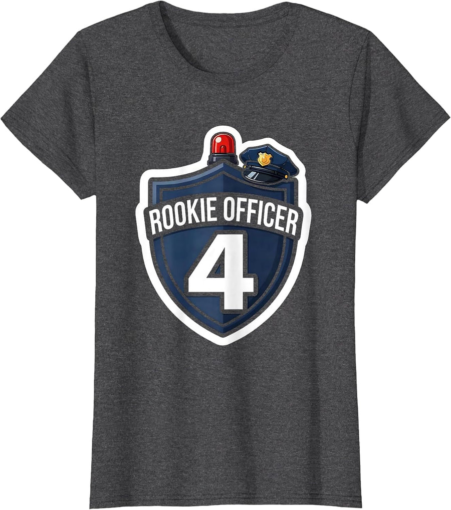 Women's Rookie Officer Age 4 Playful Toddler Police Role Play T-Shirt - Dark Heather Grey