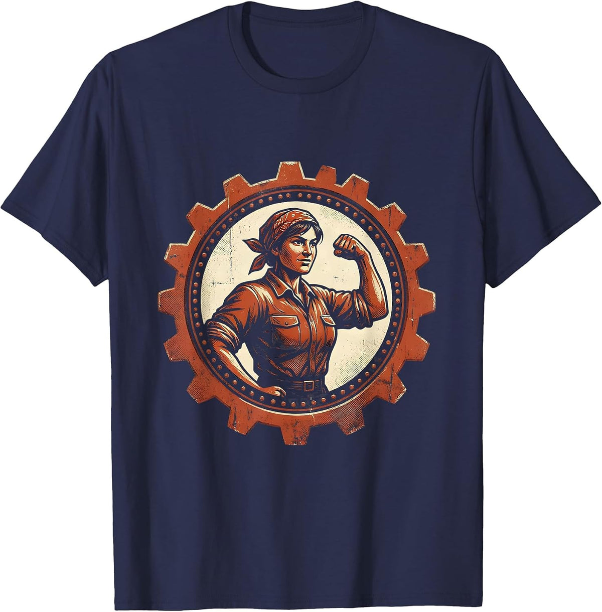 Men's Rosie the Riveter Factory Worker Silhouette T-Shirt - Navy Blue