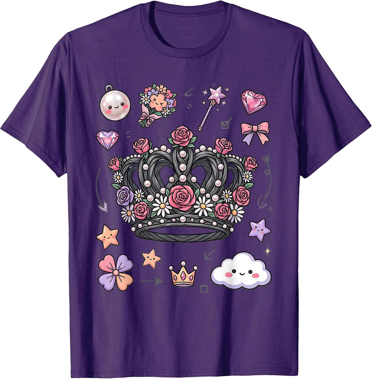 Men's Gigi Floral Pearl Crown Illustration T-Shirt - Purple