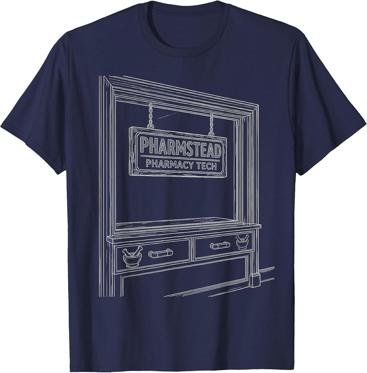 Pharmstead Pharmacy Tech Funny Pharmacist Crew Halloween T-Shirt - Navy Blue