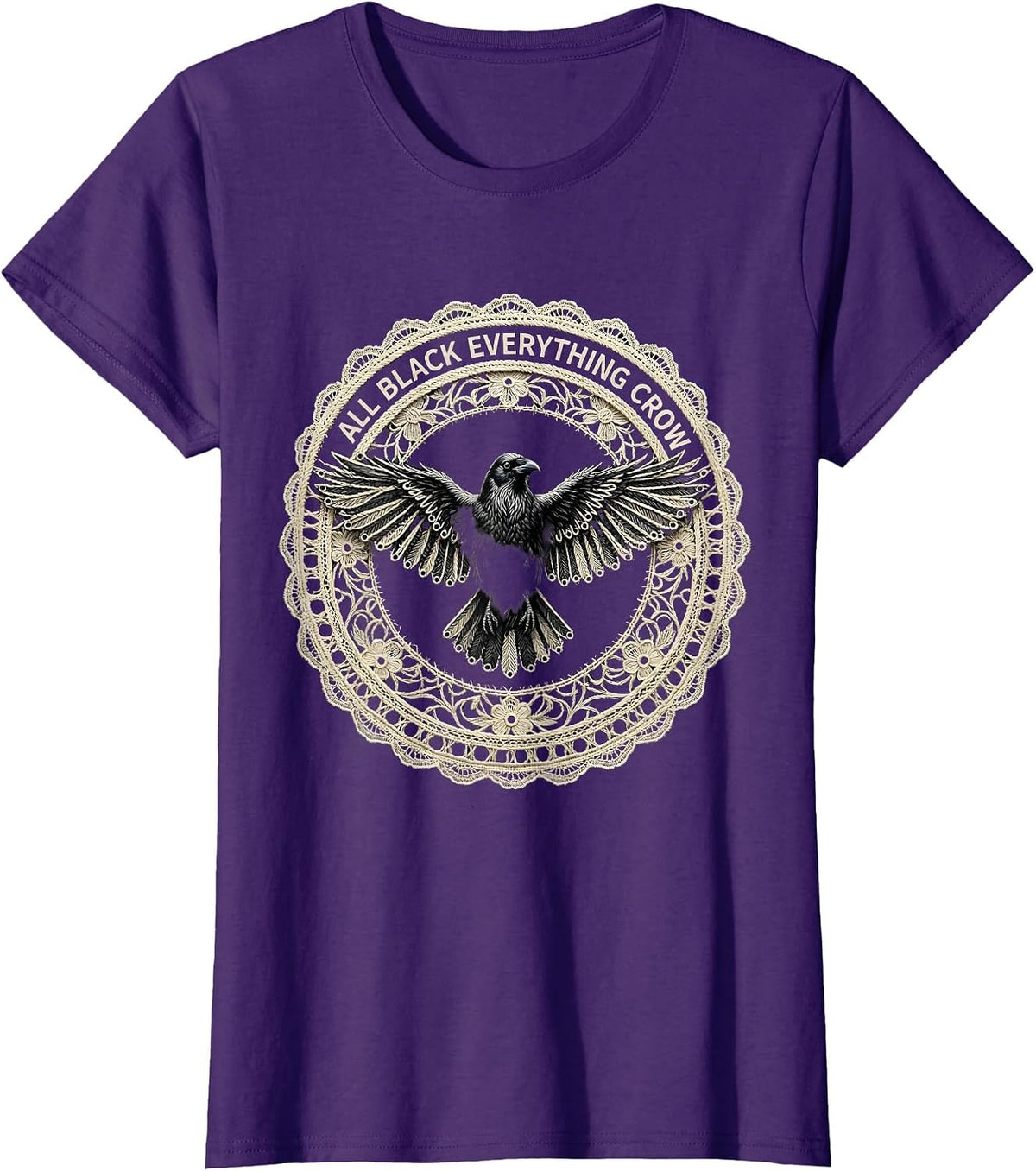 Women's All Black Everything Crow Graphic Design T-Shirt - Purple