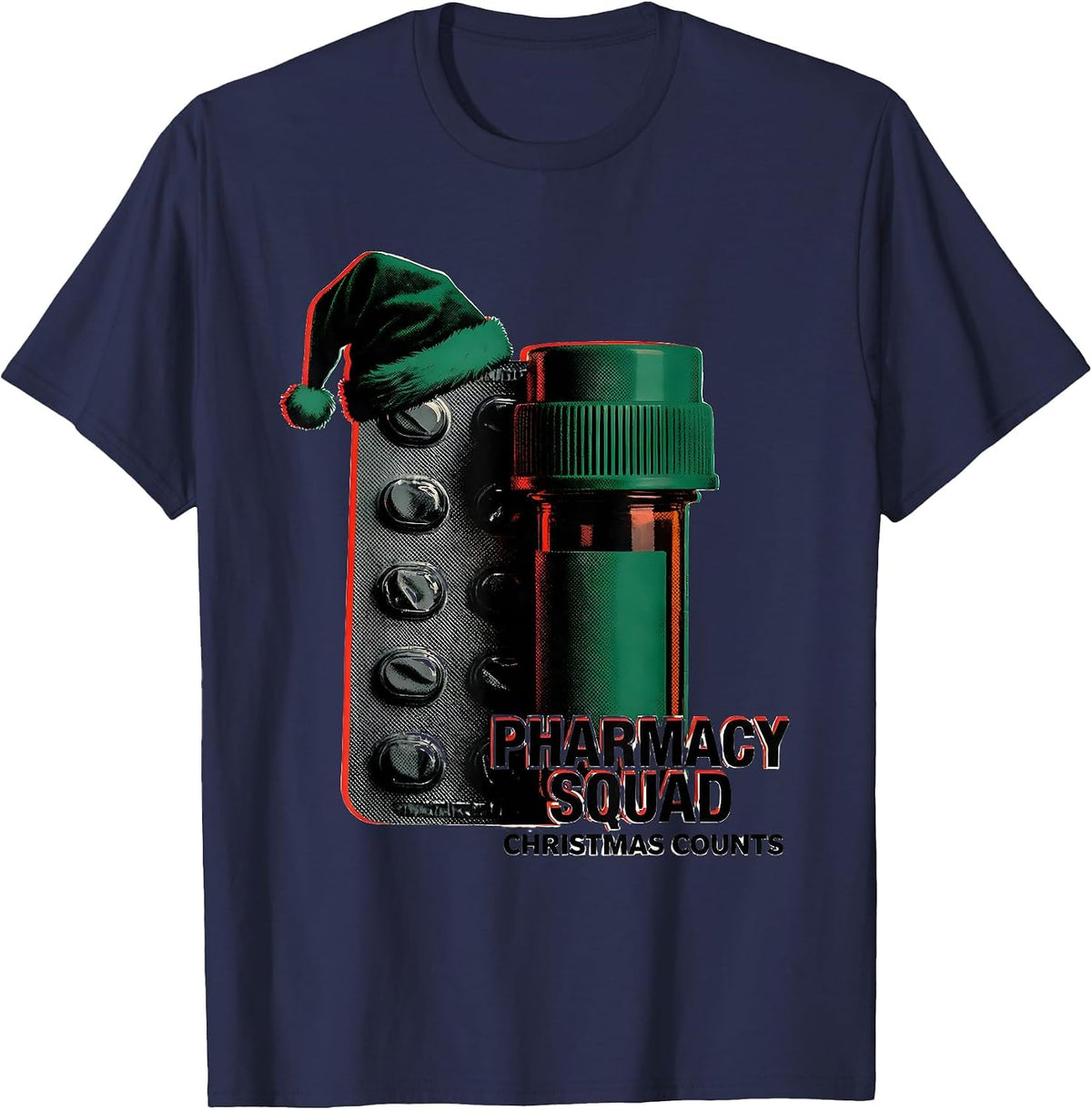 Men's Pharmacy Squad Christmas Counts Funny Pharmacist Tech T-Shirt - Navy Blue